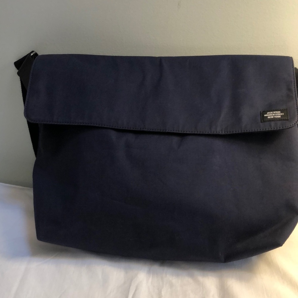 Jack Spade Greene Street Navy Canvas Messenger Bag with Orange Lining